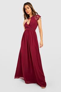 Boohoo Lace Detail Wrap Pleated Maxi Dress, Berry