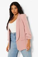 Boohoo Plus Stretch Woven Ruched Sleeve Blazer, Rose