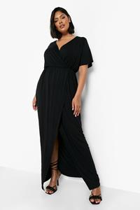Boohoo Plus Angel Sleeve Wrap Maxi Dress, Black
