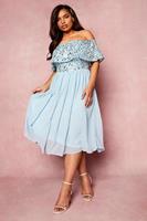 Boohoo Plus Occasion Sequin Bardot Midi Dress, Pastel Blue