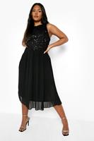 Boohoo Plus Occasion Sequin Contrast Midi Dress, Black
