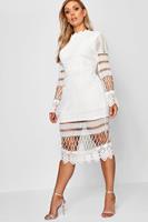 Boohoo Plus Lace Panelled Midi Dress, Ivory