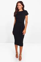 Boohoo Pleat Front Belted Tailored Midi Dress, Black