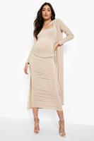 Boohoo Maternity Square Neck Ruched Duster Dress Set, Stone