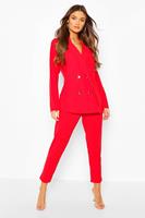 Boohoo Double Breasted Blazer And Trouser Suit Set, Red