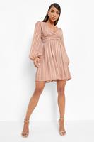 Boohoo Geplooide Wikkel Skater Jurk, Mauve