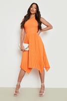 Boohoo Tall One Shoulder Pleated Midi Dress, Orange