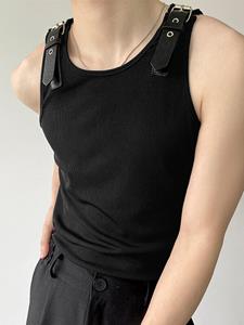 INCERUN Mens Leather Shoulder Buckle Design Knitted Vest