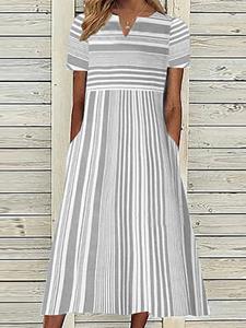 BERRYLOOK Irregular Stripe Print V-Neck Short Sleeve Dress