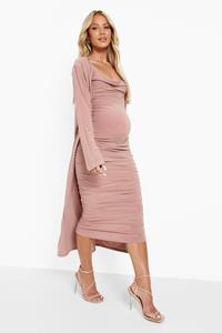 Boohoo Maternity Strappy Cowl Neck Dress And Duster Coat, Rose