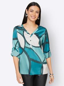 Longline blouse in ecru/petrol bedrukt van heine