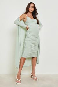 Boohoo Maternity Strappy Cowl Neck Dress And Duster, Sage