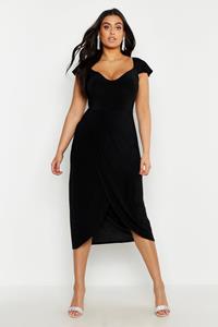 Boohoo Plus Slinky Cold Shoulder Wrap Midi Dress, Black