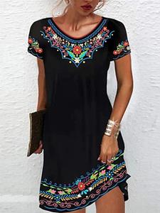BERRYLOOK Women's Bohemian Print Short Sleeve Dress