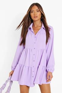 Boohoo Tiered Smock Shirt Dress, Lilac