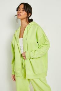 Boohoo Oversized Zip Through Hoodie With Reel Cotton, Lime
