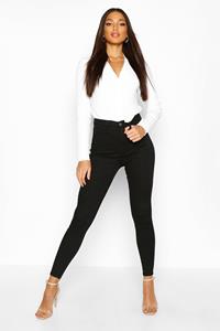 Boohoo Stretch Booty Shaping Skinny Jeans Met Hoge Taille, Zwart
