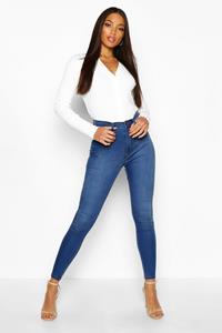 Boohoo Stretch Booty Shaping Skinny Jeans Met Hoge Taille, Middenblauw