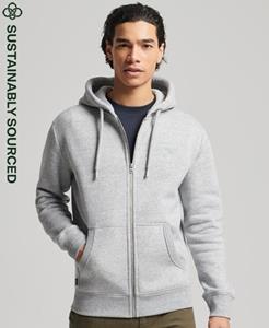 Superdry Male Vintage Logo Hoodie van Biologisch Katoen met Borduursel en Rits Lichtgrijs Grootte: L