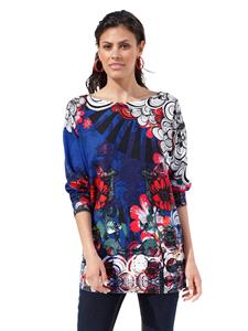 AMY VERMONT Lange trui met mooie bloemenprint  Blauw/Multicolor