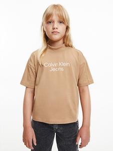 Calvin Klein Cut Seams Stack Logo T-shirt Timeless Camel - 12 yr