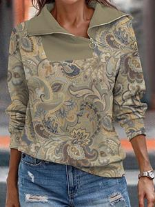 BERRYLOOK Casual Floral Print Loose Zip Lapel Long Sleeve Sweatshirt