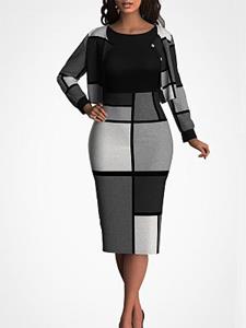 BERRYLOOK Two Piece Cardigan Check Print Slim Midi Dress