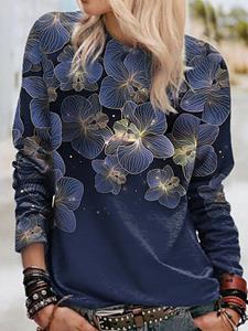 BERRYLOOK Loose Casual Floral Print Crew Neck Long Sleeve Sweatshirt