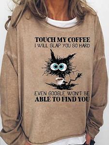 BERRYLOOK Round Neck Loose Casual Cat Print Sweatshirt