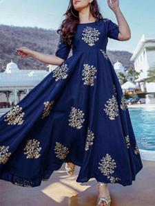SaraMart VONDA Frau Bohemia Urlaub im ethnischen Muster gedrucktes Kleid Europäisches und amerikanisches Modetemperament eleganter Rundhalsausschnitt Kurzarm-