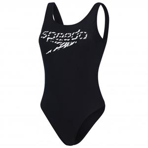 Speedo Women's Logo Deep U-Back Hi Leg - Badpak, zwart