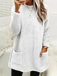 BERRYLOOK Casual Loose Solid Color Plush Long Sleeve Sweatshirt