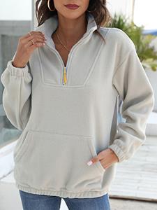 BERRYLOOK Casual Solid Color Stand Collar Fleece Warm Long Sleeve Sweatshirt