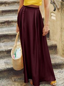 SaraMart Celmia Frau europäischen und amerikanischen Stil reine Farbe einfaches Temperament vielseitiger hoch taillierter Rock mit großem Saum Modetrend elega