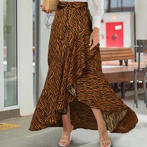 SaraMart Celmia women's European and American style ins wind high-waisted fishtail solid color half skirt ruffle stitching irregular hem elegant fashion loose