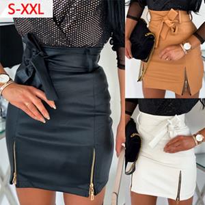 SaraMart Hot European and American cross-border leather PU sexy bandage zipper high waist bag hip skirt