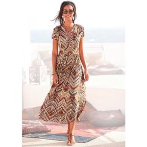Lascana Midi-jurk met etnische print en rits aan de voorkant, zomerjurk, strandjurk