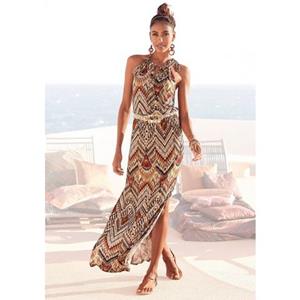 Lascana Maxi-jurk met modieuze halslijn in etnische print, zomerjurk, strandjurk