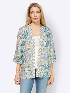 Lange blouse in middelblauw/smaragd bedrukt van Linea Tesini