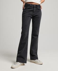 Superdry Female Slimfit Jeans met Middelhoge Taille en Wijduitlopende Pijpen Zwart Grootte: 30/32