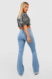 Boohoo Flared Low Rise Booty Boost Jeans, Light Blue
