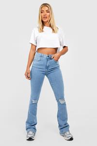 Boohoo Gescheurde Flared Mid Rise Booty Boost Jeans, Washed Blue