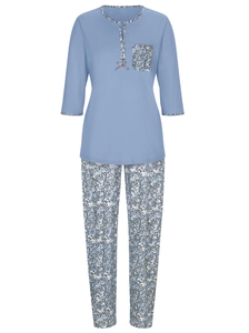 Wäschepur Dames Pyjama blauw/grijs geprint Größe