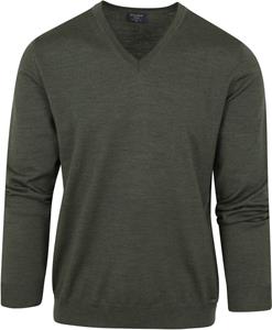 OLYMP Knitwear, modern fit, Pullover V-hals, Olijfgroen