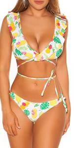 Cosmoda Collection Sexy bikini met ruches hawaii print wit