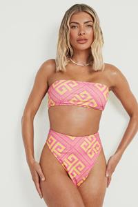 Boohoo Geo Print Bandeau Bikini Top, Pink