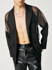INCERUN Men's Sexy Mesh Patchwork Long-sleeved Jacket Shirt