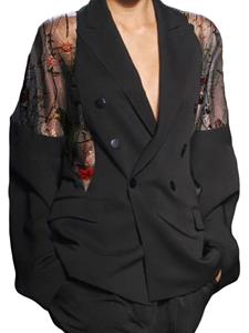 INCERUN Men's Mesh Patchwork Floral Long-sleeved Blazer