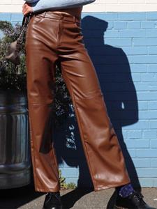 INCERUN Men High Waist Leather Straight Leg Pants