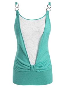 Rosegal Plus Size Lace Insert Knotted Blouson Tank Top